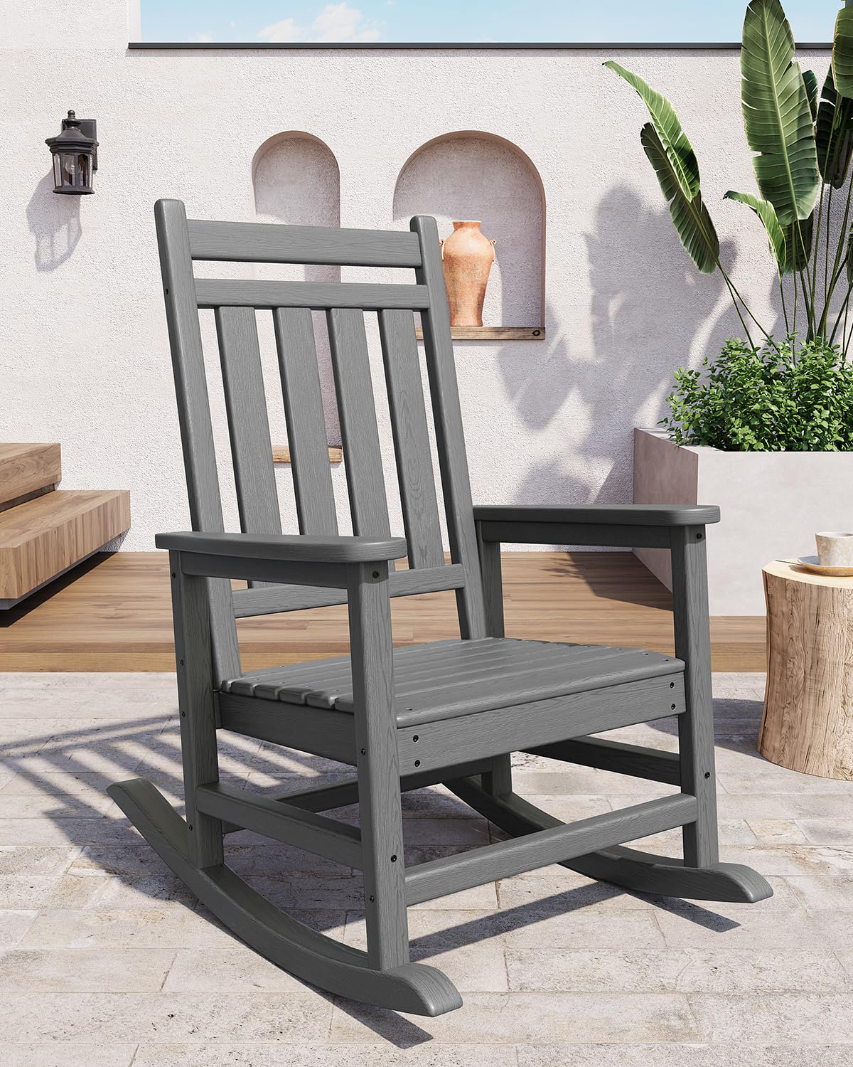 Latitude Run® HDPE Rocking Chair Outdoor- Poly High Back Porch Rocker ...