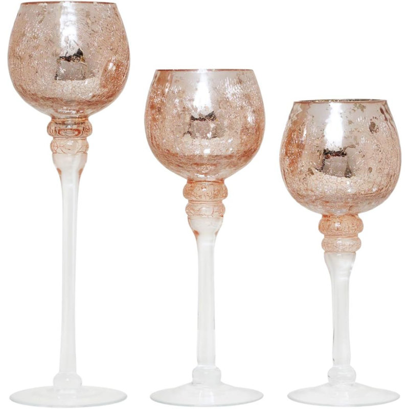 12'' H Glass Tabletop Tealight Holder, Rose Gold