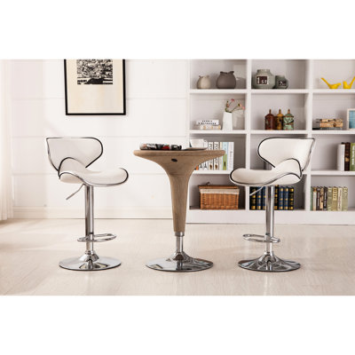 Ajustable, 2 bases blanches avec repose-pieds et siège rembourré de 2, base, siège en similicuir, rotation à 360 degrés, agréable