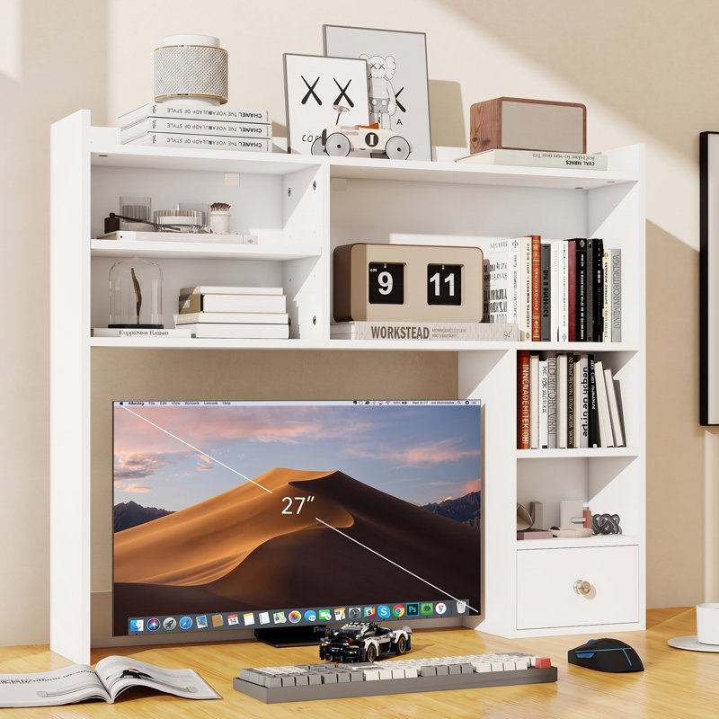 Bibliothèque de bureau, tablette de bureau avec tiroir pour bureau d'ordinateur, huche de bureau réglable à 6 niveaux de 35,04 po pour le bureau à domicile