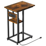 Side Table With Charging Station, C-Shape End Table With Dual USB-C Ports And Outlets, Couch Table, Bedside Table For Small Spaces, Living Room, Bedroom (Rustic Brown)