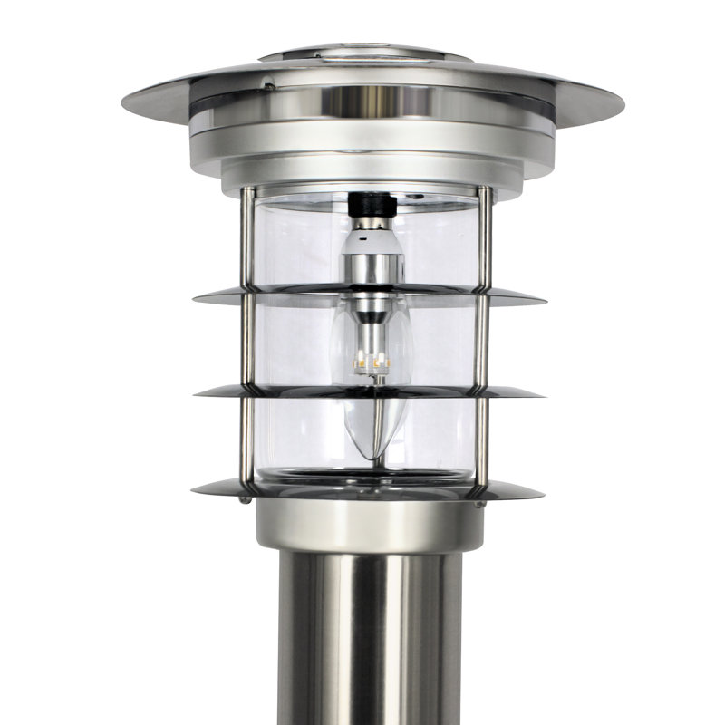 Stainless Steel Silver LED Solar Pathway Bollard Lights, Set of 2