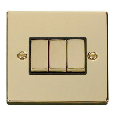Polished Brass 10A 3 Gang 2 Way Ingot Light Switch