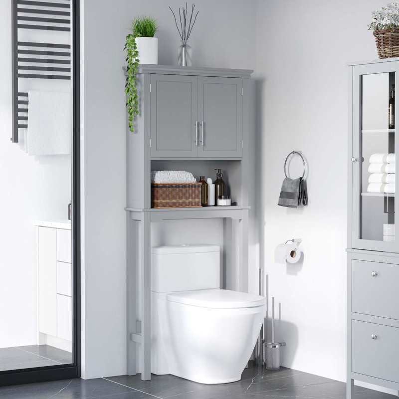 Armoire de rangement moderne au-dessus de la toilette, organisateur de salle de bain à double porte avec tablette réglable intérieure et tablette ouverte
