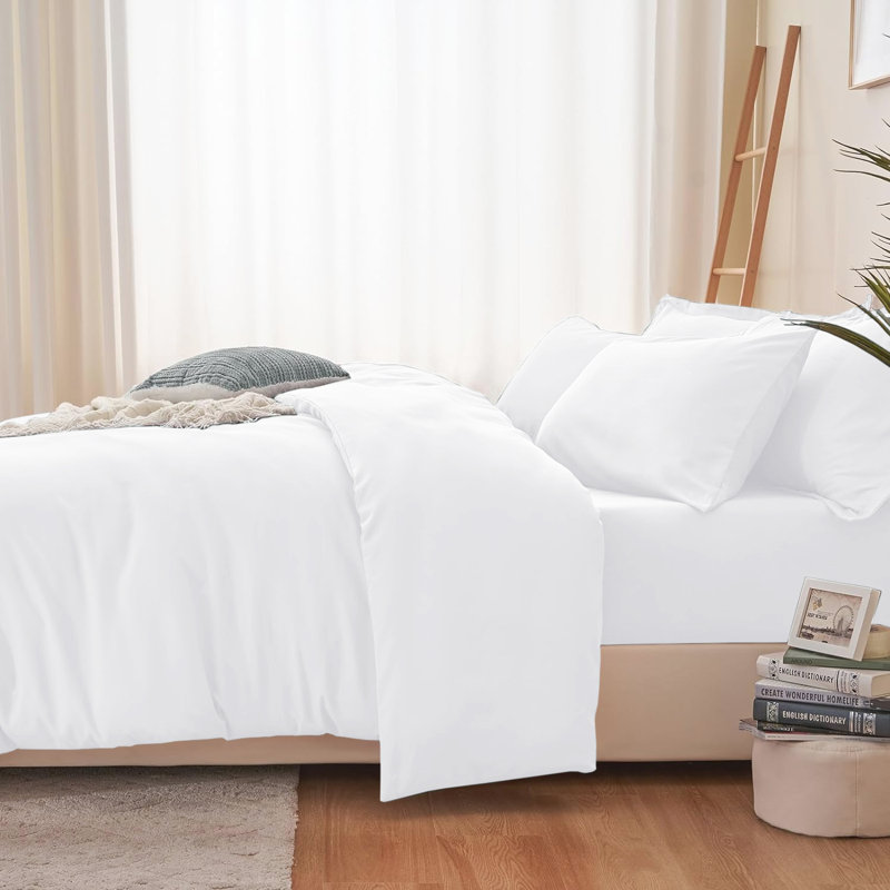 Nitzy Super Soft Reversible Plain Duvet Cover with Pillowcases, UK Single - DE 137 x 200 cm, White