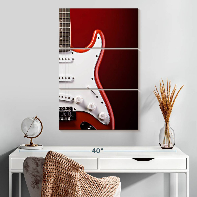 Abarca, guitare électrique moderne sur fond rouge, H 32 po x l 20 po