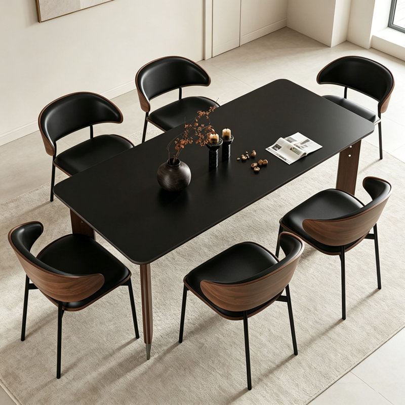Table italienne en pierre frittée noire italienne, 29.5" H x 63" W x 31.5" D, 7