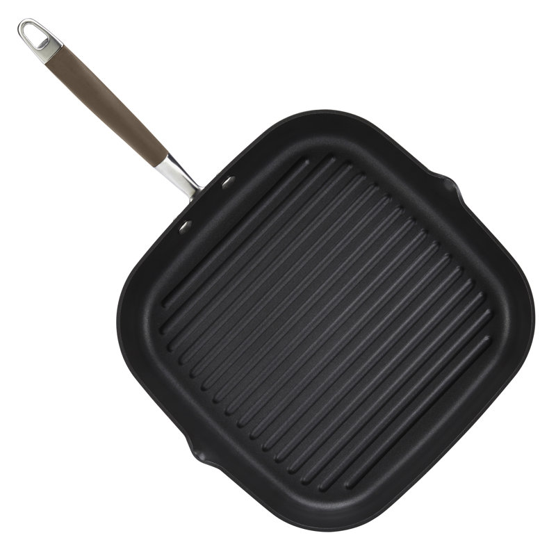 Anolon Advanced Hard Anodized Nonstick Deep Square Stovetop Grill Pan with Pour Spouts, 11 Inch, Bronze