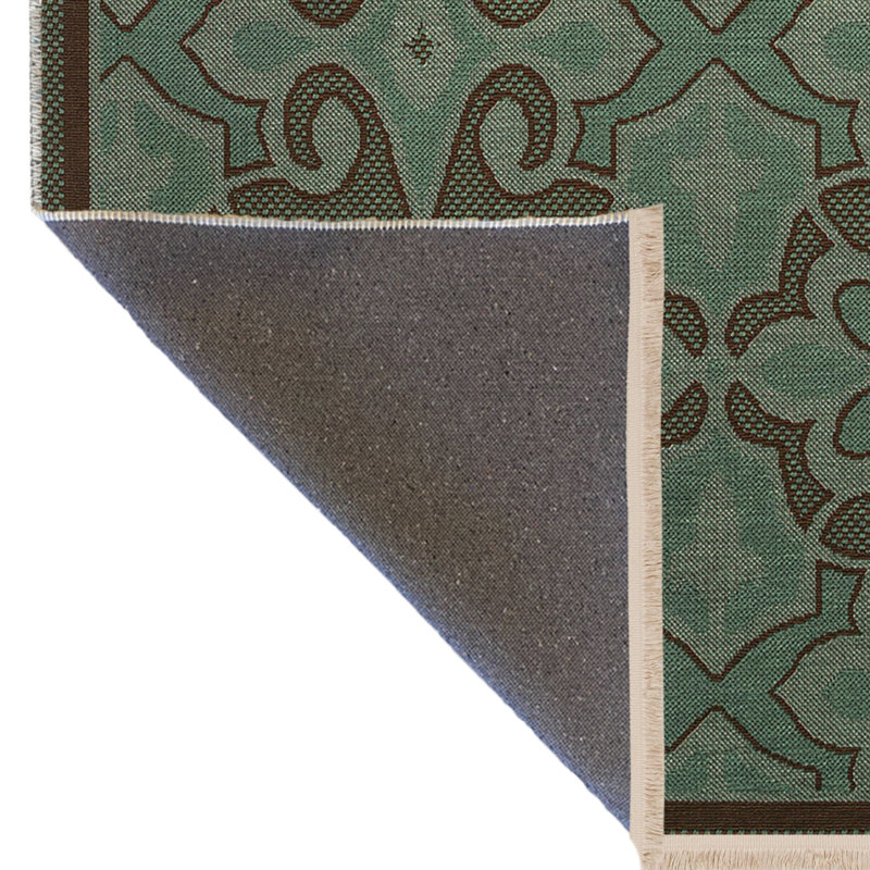 Tapis décoratif vintage à motif abstrait vert et brun, Tapis de couloir 2 pi 8 po x 9 pi 11 po
