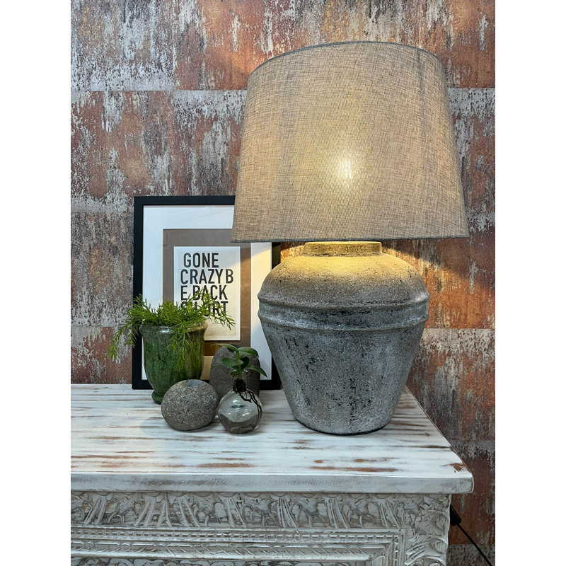 Anife Ceramic Table Lamp, Grey, Grey