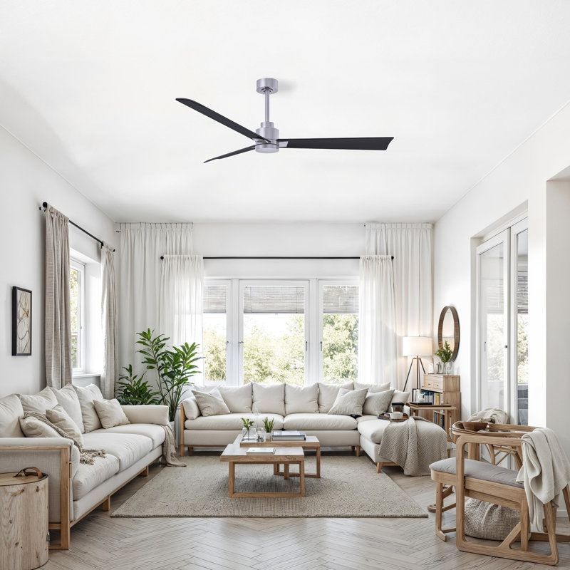 Alessandra Outdoor Downrod Ceiling Fan, Matte Black, Brushed Nickel