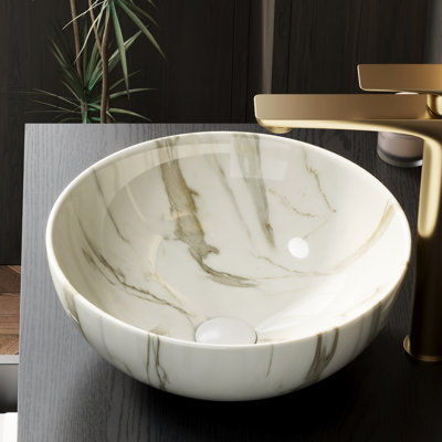14'' Ceramic Bathroom Sink, Matte White Bowl With Stone Pattern, No Faucet Or Cabinet Sink 14'', Vessel, Straightforward Maintenance