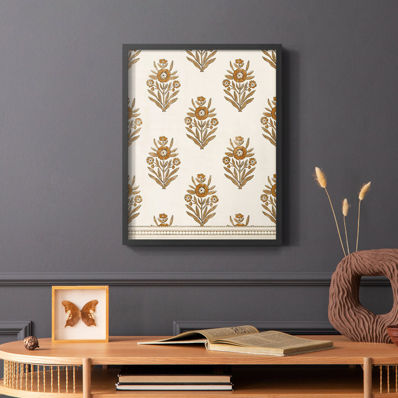 «Block Print Blooms II», reproduction encadrée - bois massif, Noir, H 28 po x l 22 po