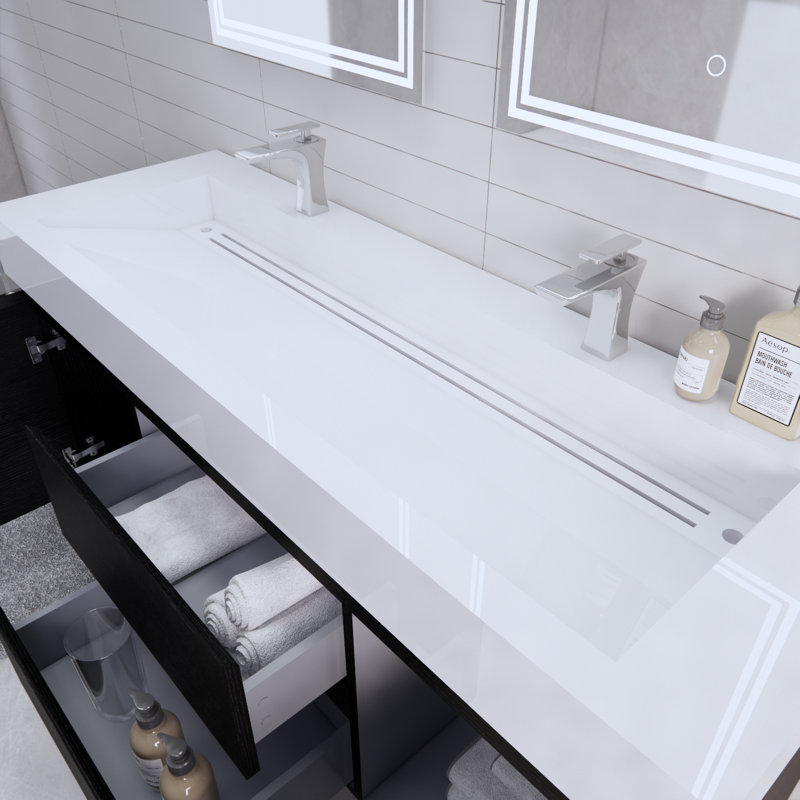 Babajide Bathroom Vanity with Acrylic Top, Rich Black Oak
