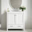 Meuble-lavabo blanc de 30 po avec lavabo sous comptoir simple, armoire de rangement à deux portes et tiroirs, structure en bois massif avec charnières à fermeture en douceur, lavabo multifonctionnel fixé au sol