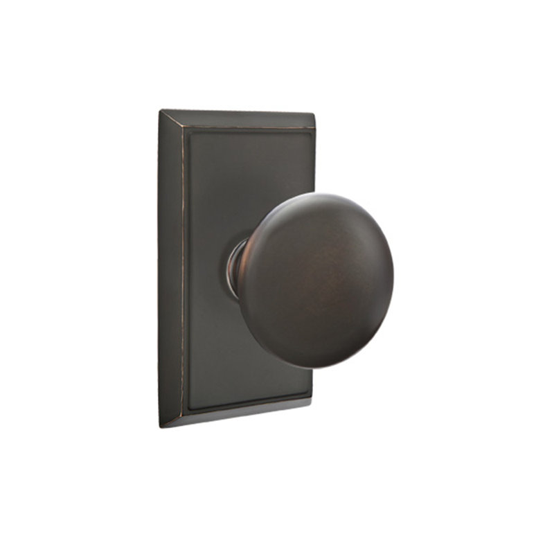 Ensemble de boutons-poussoirs à cylindre simple Emtek avec rosette rectangulaire et bouton Providence, Bronze huilé
