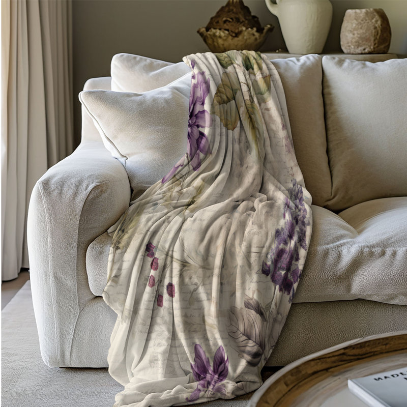 Couverture florale - 1 pièce Sherpa Premium, Lit simple
