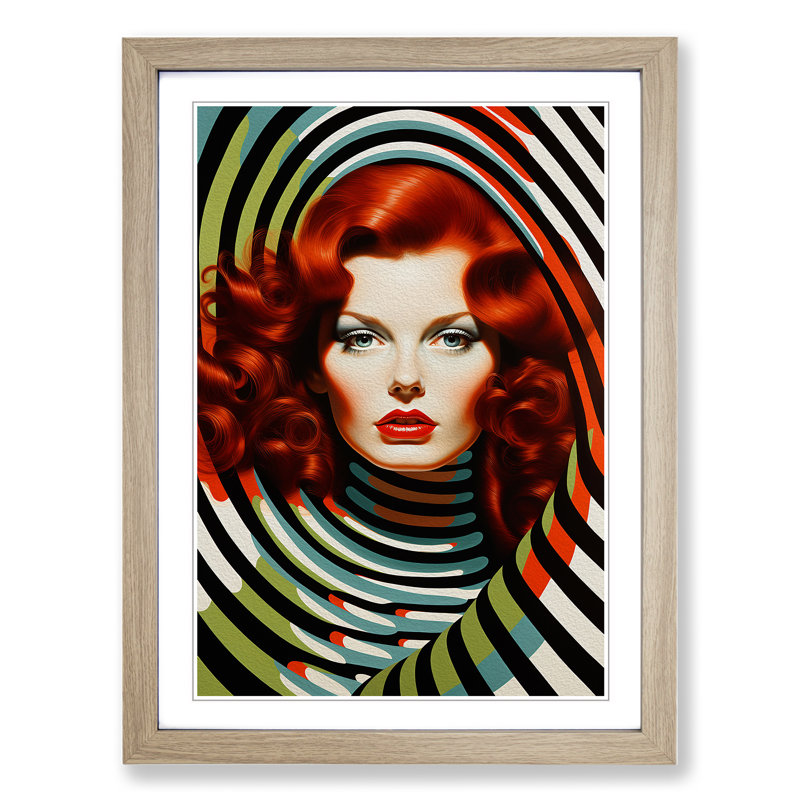 Red Headed Woman Op - Framed Print, Oak, 64cm H x 46cm W x 2cm D