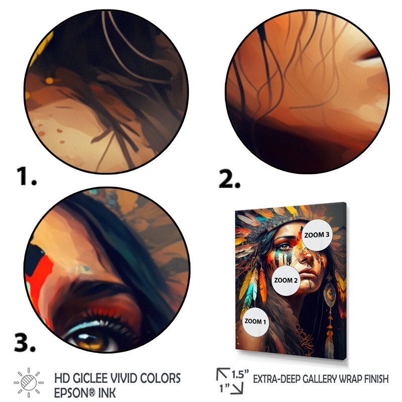«Colorful Native American Woman I», impression sur toile, H 40 po x l 30 po x P 1,5 po, Toile tendue