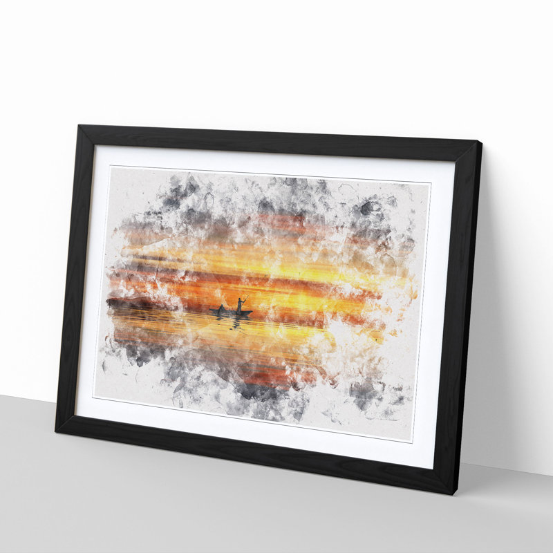 A Boat at Sunset Watercolour - Picture Frame Graphic Art Print, Black Framed, 45cm H x 63cm W x 2cm D