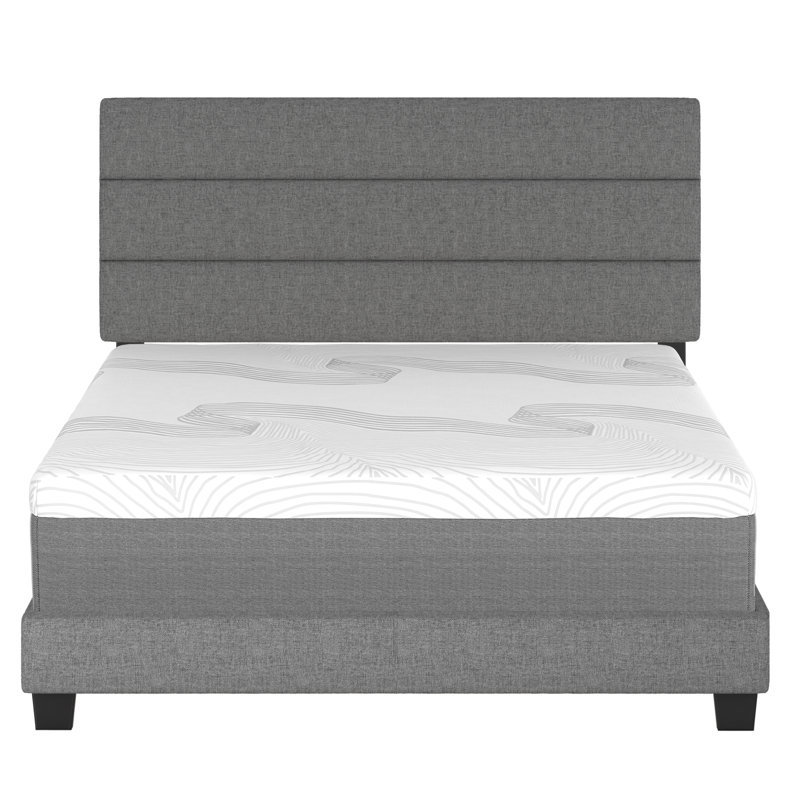 Sicily Gray Upholstered Linen Queen Platform Bed with Headboard