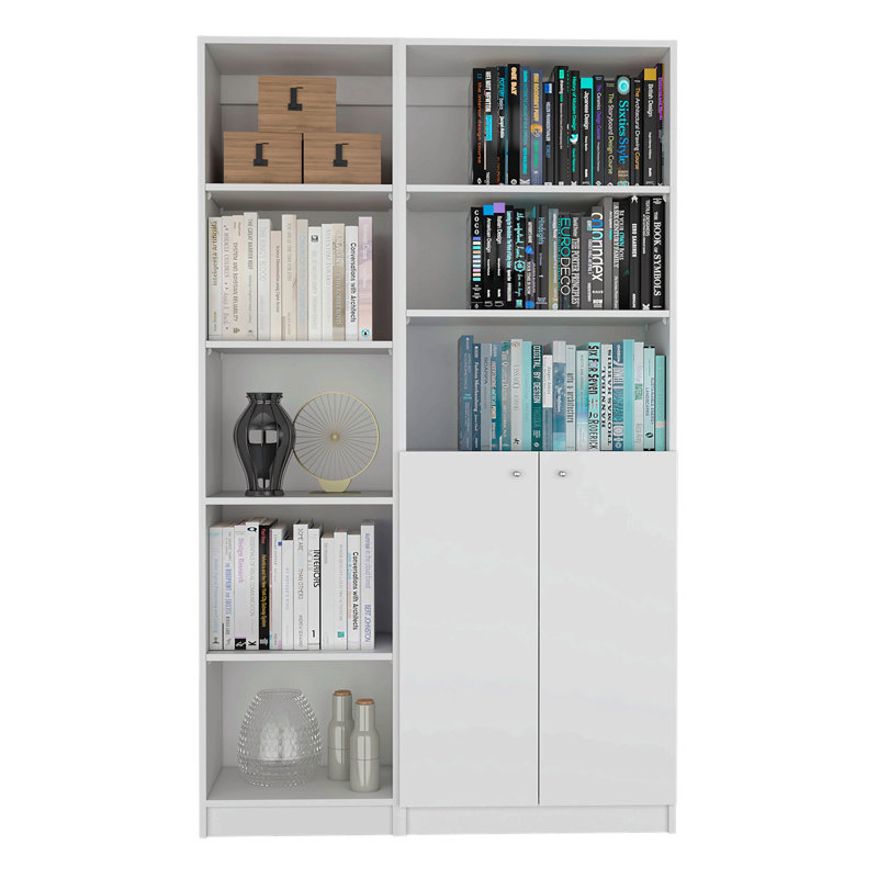 2 Piece Home Bookcase Set, 42" Wide  With 8 Shelves And Double Door Cabinet, Living Room Set, White