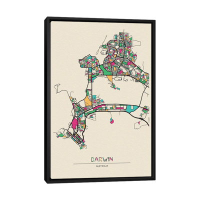 Darwin, Australia Map by Ayse Deniz Akerman - Floater Frame Print on Canvas