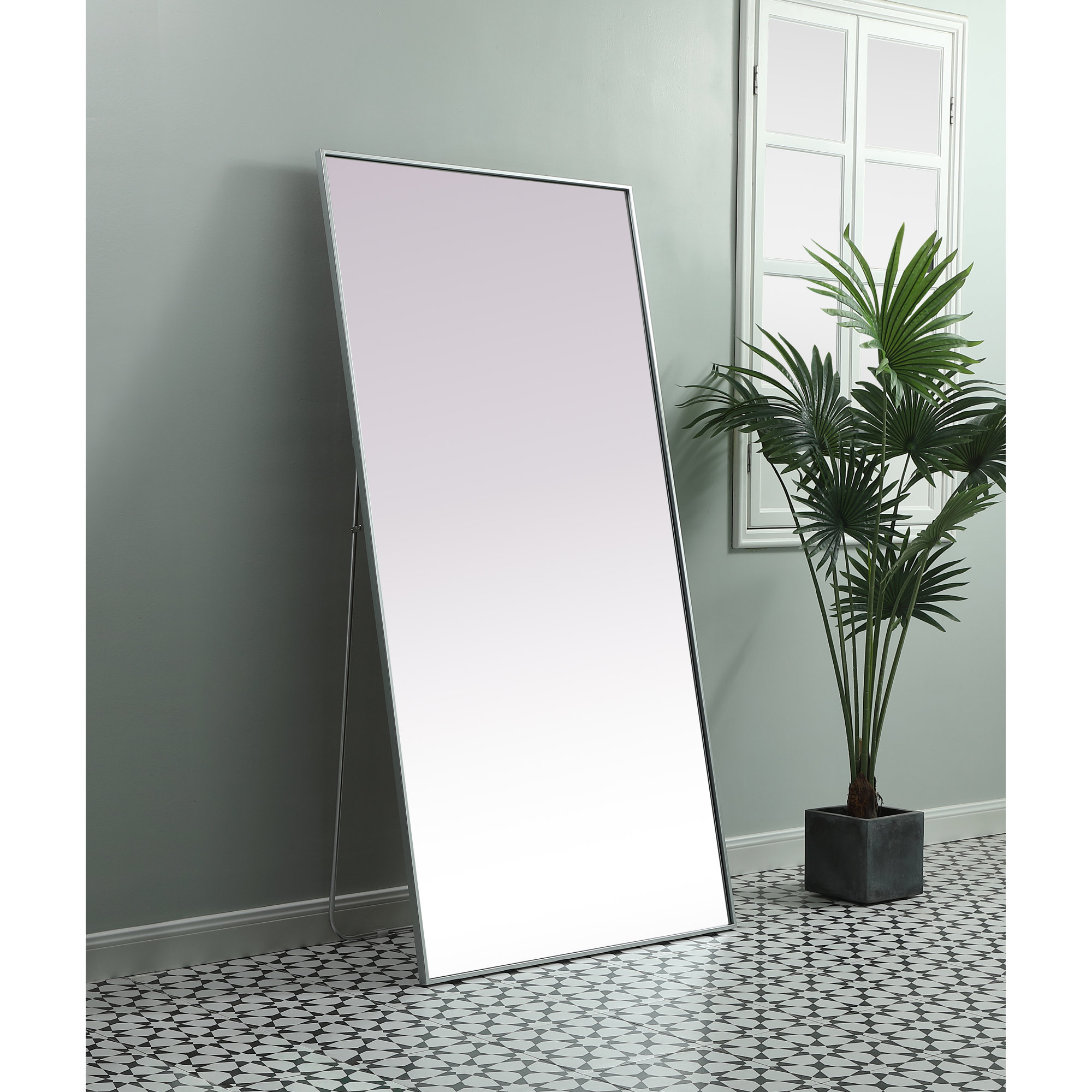 Sabine Metal Rectangle Floor Mirror, Silver, 72" x 36"