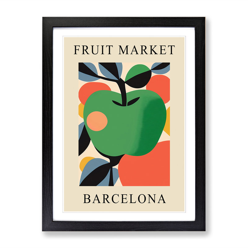 Barcelona Fruit Market Exhibition Apple - Single Picture Frame Print on Wood, 46cm H x 34cm W x 2cm D