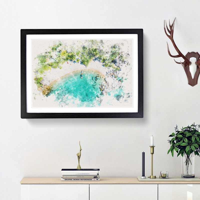 Boat in Ko Tao Thailand - Picture Frame Graphic Art Print, 62cm H x 87cm W x 2cm D, Black Framed