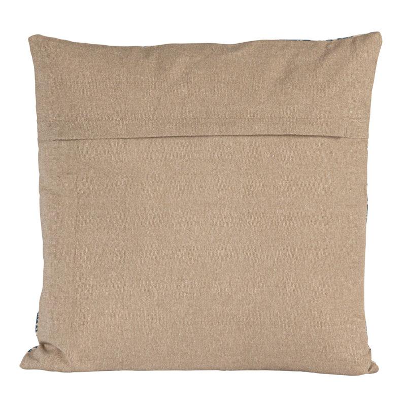 Blue Patterned Cotton and Linen Square Throw Pillow