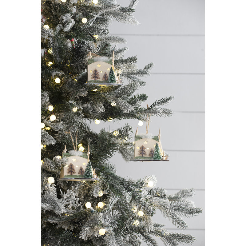 Beige and Green Cardboard Lit Tent Ornament Set of 6