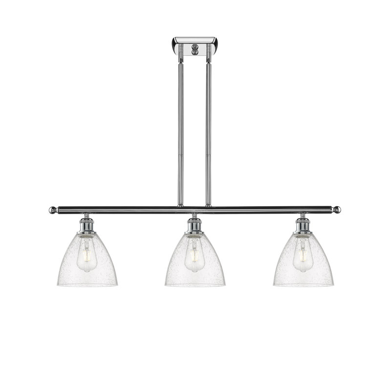 Luminaire suspendu linéaire à 3 lumières pour îlot de cuisine Amren, H 43,75 po x l 36 po x P 7,5 po, DEL, Chrome poli