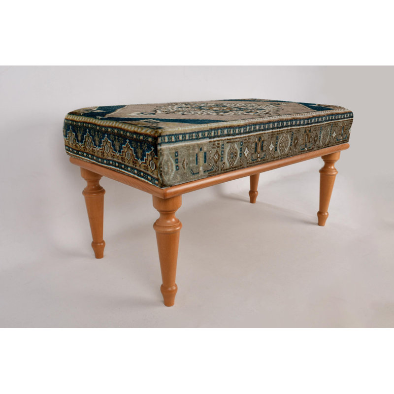 Cotton Upholstered Bench, Black, 45cm H x 120cm W x 45cm D