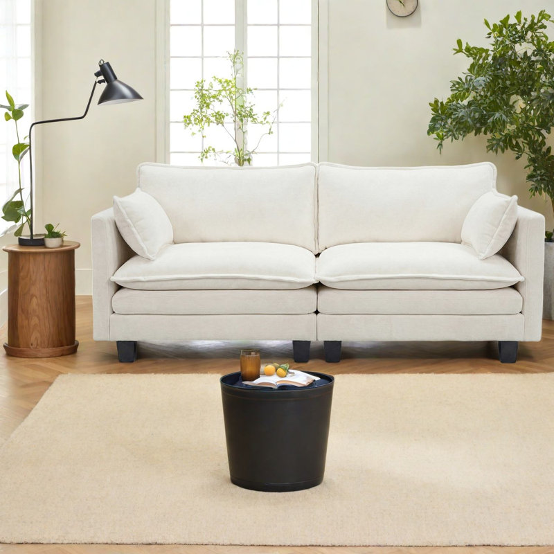 Canapé moderne en chenille beige, causeuse 2 places avec ports USB, appartement compact, Beige