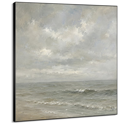 Impression sur tissu grand format - Paysage marin nuageux gris neutre pour salon ou chambre - « Assemblage du cadre requis (cadre non fini) »