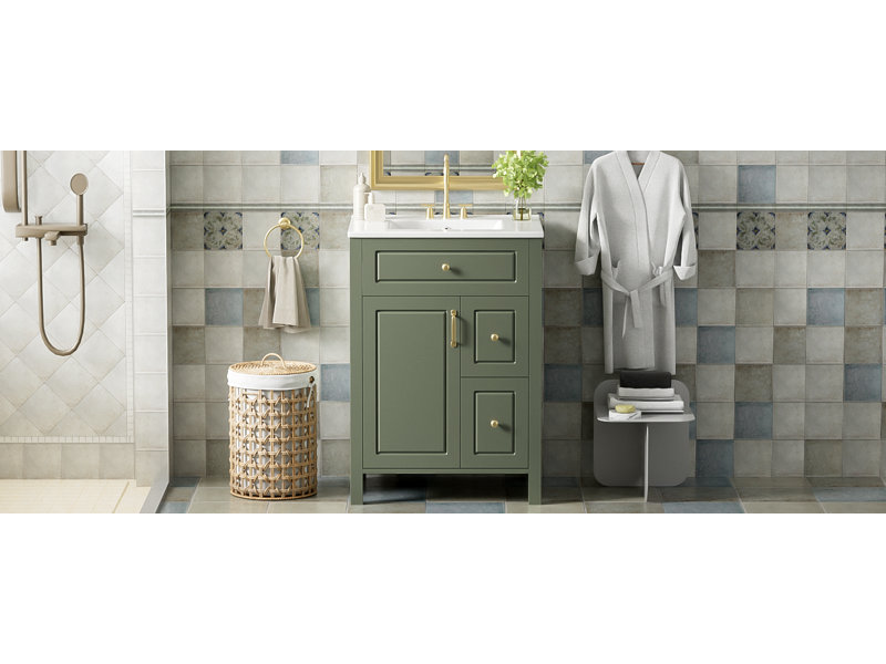 Meuble-lavabo de 24 po avec lavabo en céramique, Vert