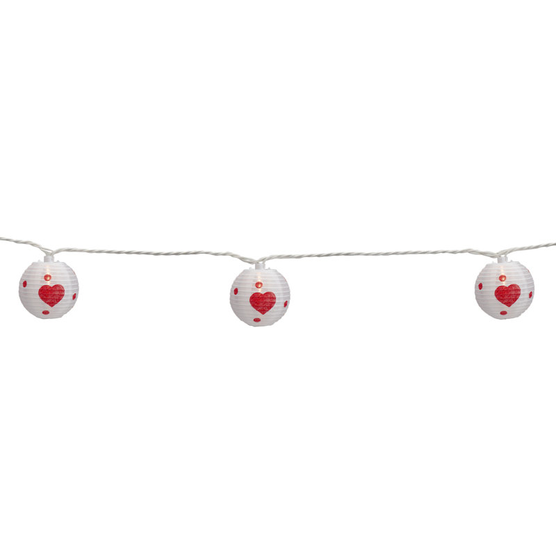 Lanterne en papier à 10 cœurs en papier blanc et rouge avec lumières de la Saint-Valentin 8,5 pi