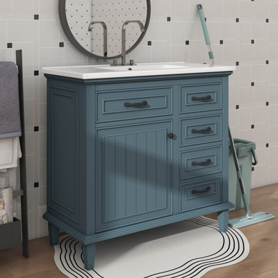 Meuble-lavabo de 36 po avec lavabo simple, comprenant une armoire, 2 tiroirs pivotants, 2 tiroirs standard et un support intérieur personnalisable