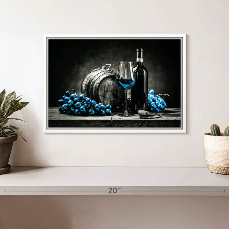 Vin et raisins - bleu éclatant, 13 po x 9 po, Cadre flottant blanc
