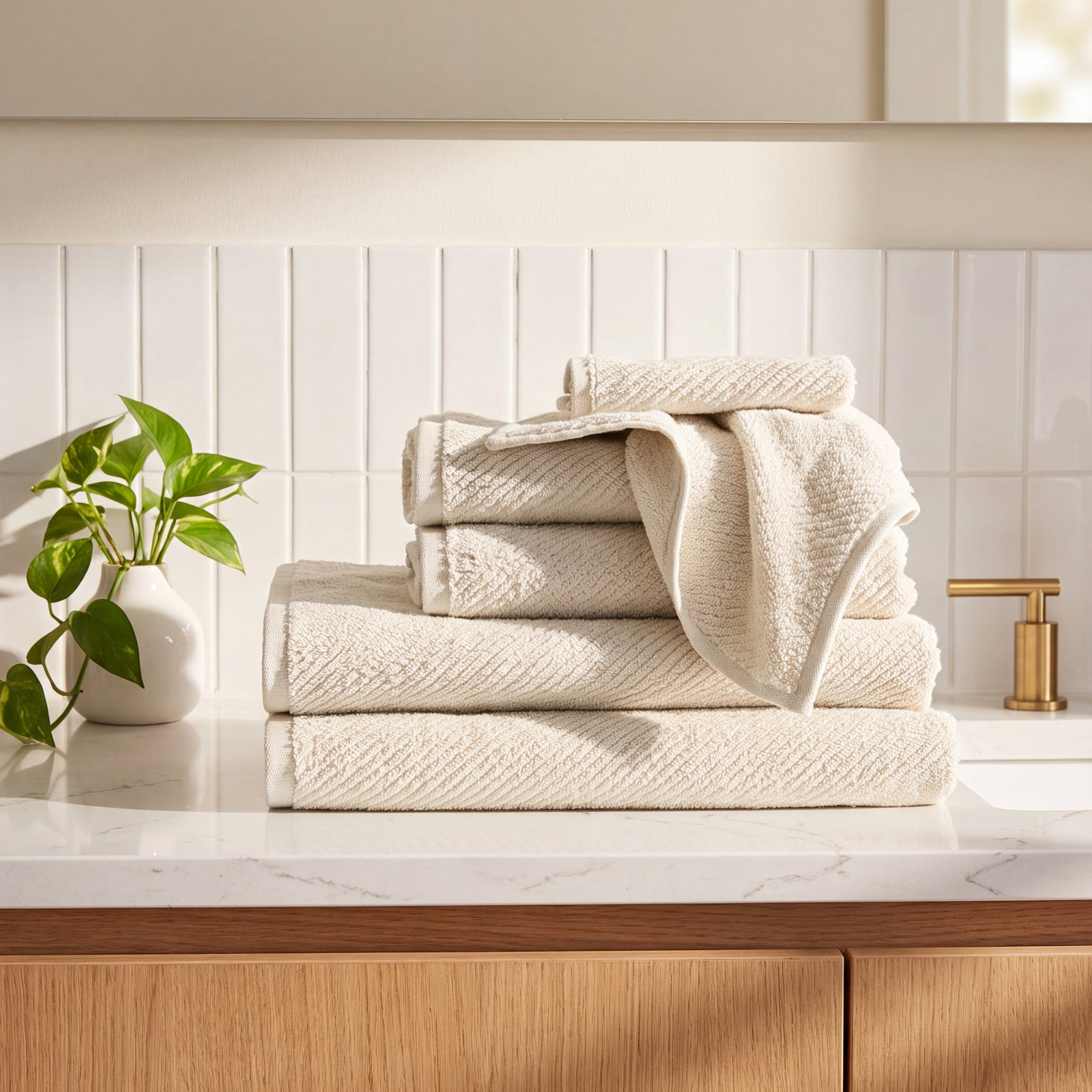 Air Weight Organic Cotton Towel Set, Natural