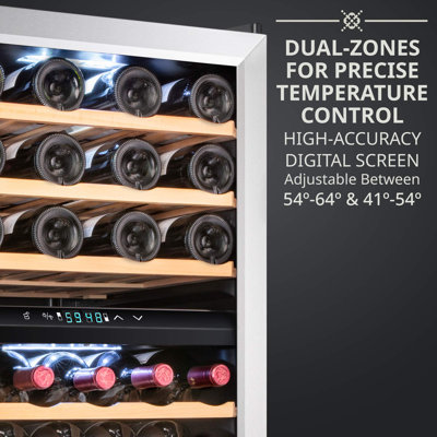 Ivation 43 Bottle Freestanding Wine Refrigerator, Dual Zone Wine Fridge with Lock, Stainless Steel