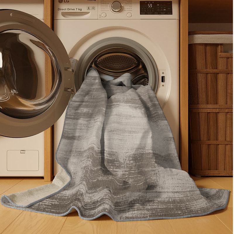 Machine Washable Abstract Gray Area Rug, Rectangle 3' x 5'