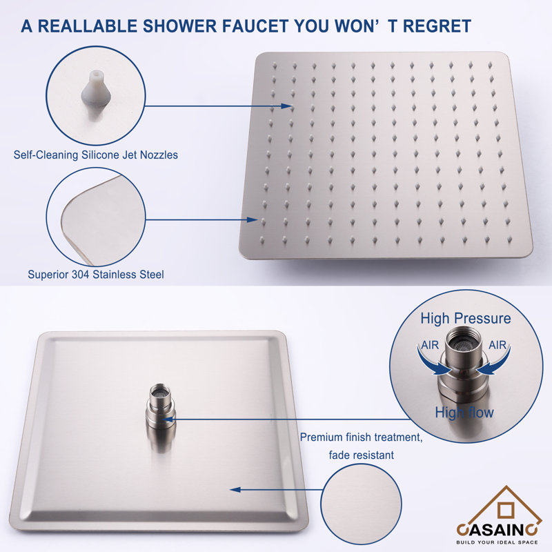Brushed Nickel Ceiling Mounted Rain Shower System with Handheld