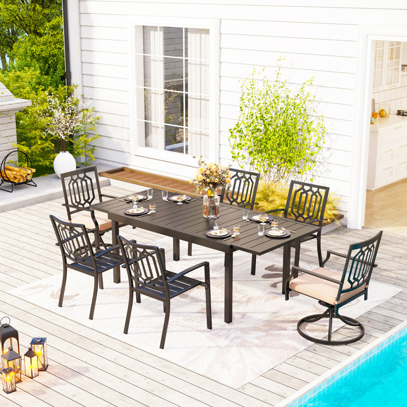 Ensemble de salle à manger de patio pour 6 personnes avec chaises rembourrées Salem