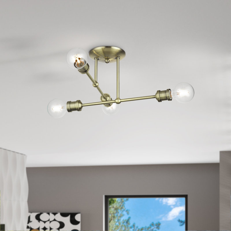 Grand luminaire semi-encastré 4 lumières en laiton antique