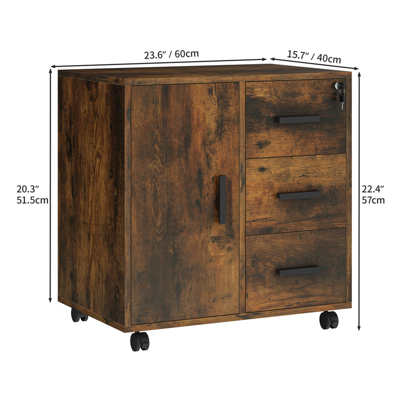 Azjon 60cm Wide 3 -Drawer Mobile File Cabinet