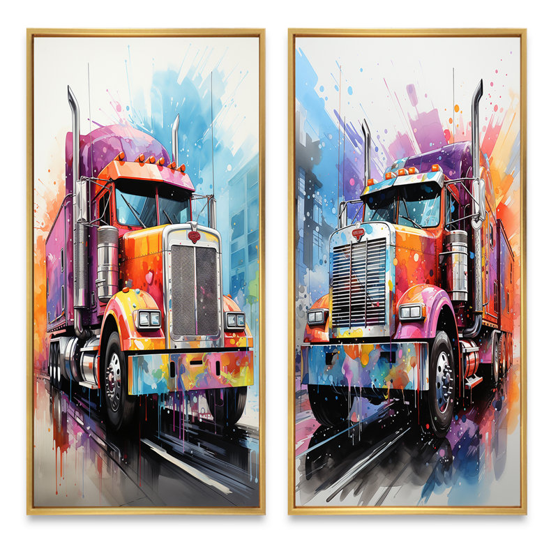 «Semi Truck Rebel Rumble», 2 pièces, Encadrement doré, H 40 po x l 40 po