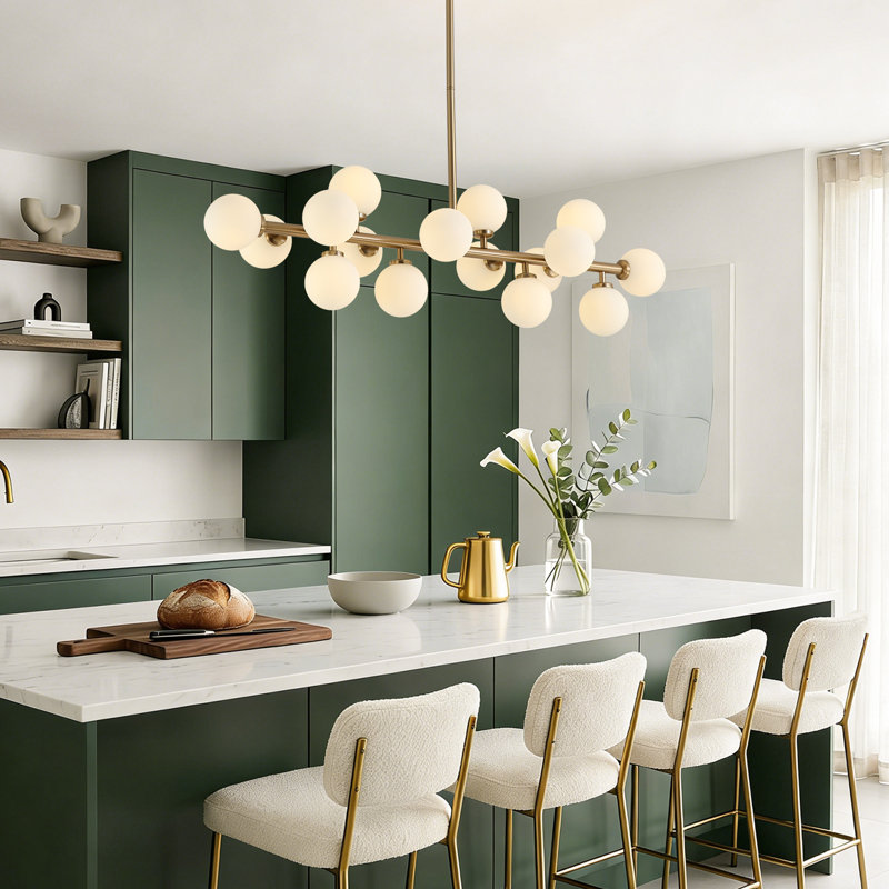 Mandre 16-Light Modern Sputnik Linear Chandelier, Brushed Gold Statement Globe Pendant for Dining Room or Kitchen Island