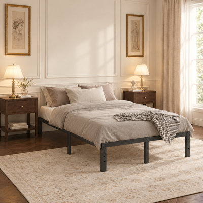 Cadre de lit California King de 35,5 cm avec tête de lit, lit plateforme en métal avec rangement sous le lit, silencieux, montage facile, sommier non requis, noir